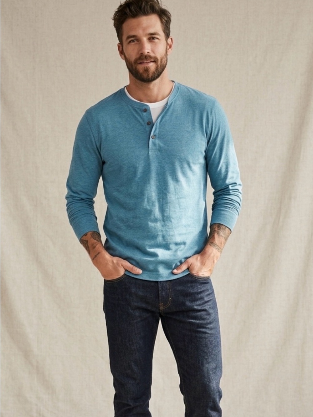 croft & barrow Size L Teal Long Sleeve Henley Top